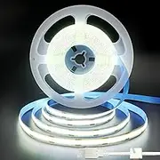 Clearhill 5V USB COB LED Strip Lights,16.4FT/5M,Cool White 6500K,320LEDs/M,8mm Width,Not Waterproof IP20,1M USB Cable,Flexible LED Tape Light for DIY Home Indoor Decoration