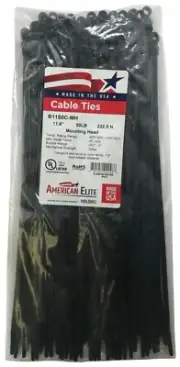 (100) Black Mounting Head Hole 11" Inch Nylon Cable Wire Wrap Zip Ties 50 LB USA