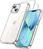 JETech 3 in 1 Magnetic Case for iPhone 13 Mini 5.4-Inch with 2 Pack Tempered Glass Screen Protectors, Compatible with MagSafe, Shockproof Bumper Phone Cover (Clear)