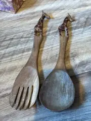 Hand Carved Wooden Giraffe Salad Spoon And Fork Serving Set Great Gift Unique