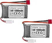 2PCS 7.4V 1000mah T-Type Plug Lithium Battery for 18858 18859 18859A 18859E HM163 HM164 35-DJ03 35-DJ04 SN-DJ02 16889 16889A 16890 2845 2846 Q901 Q902 Q903 Remote Control Car Quadcopter Drone Battery