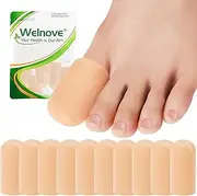 Welnove Toe Caps and Toe Protectors - 10 Pack Silicone Toe Sleeves Toe Protectors - Toe Cushions for Pain Relief, Toe Protection for Corns, Calluses (Large, Beige)