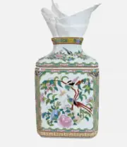 Rose Canton Chinoiserie Porcelain Tissue Box Holder Cover