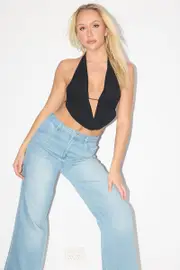 Black Halter Top Sleeveless Loop Design Open Back - Size 10S, Women's Cami