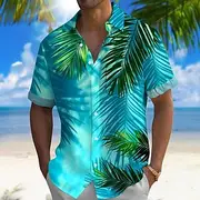 Men's Leaf Tropical Plants Summer Hawaiian Shirt Button Up Shirt Aloha Shirt Short Sleeve Hawaiian Resort Vacation Holiday Beach Wear Summer Spring Turndown Co