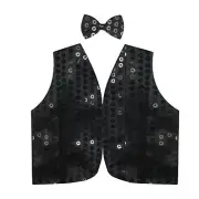 Mens Sequin Waistcoat Sparkle Dance Costume Party Vest Disco Outfit Black