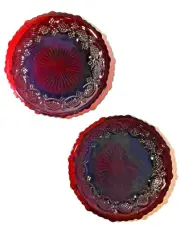 Pair of Vintage Ruby Red Avon 1876 Cape Cod Bread and Butter Dishes in Gift Box