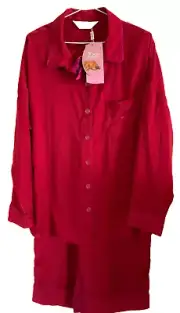 BNWT PETER ALEXANDER LADIES BERRY RED SATIN SHIRT AND PANT SIZE L