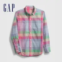 在飛比找蝦皮商城優惠-Gap 男童裝 時尚格紋純棉長袖襯衫-彩色格紋(681340