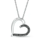 Enhanced Black Natural Diamond Accent Tilted Loop Heart Outline Pendant in 10K White Gold