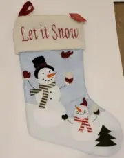 Christmas Stocking”Let It Snow” 21" X 8" Colorful Vintage Plush Knit Snowman
