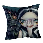 Scary Gothic Art Speak No Evil Yokai Demon Girl Cushion Cover