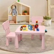 Costway3 Pieces Kids Table Set with 2 Chairs for Reading-Pink