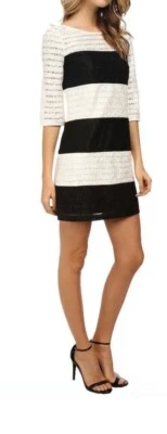 Jessica Simpson NWT 10 $148 Womens Color Block Black/Ivory Stripe Lace Dress