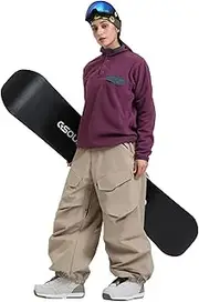 [GSOU SNOW] Women Men Baggy Ski Pants Snowboard Pants Loose Snow Sport Insulated Waterproof Windproof Winter Overall Warm