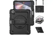 WASSUP iPad Pro 12.9 inch 6th/5th/4th/3rd Gen Case with Screen Protector Hand Strap Stand & Shoulder Strap-Black&Black