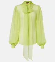 [Gucci] Gucci Tie-neck silk chiffon blouse AU 8 green