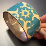 Lucky Brand Blue & Cream Enamel Metal Bangle Bracelet (NWT)