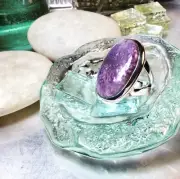 Genuine 925 Sterling Silver Large Charoite Gemstone Ring Size 9
