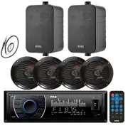 Pyle PLRMR27BTB 1-DIN Marine MP3 Receiver, 4x 6.5" Speakers, 2x 4" Speakers