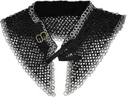 Armory Replicas™ Riveted Chainmail Collar Black/Silver with Leather Inliner - 9/18 Double Ring Size, Silver-Colored Design, Adjustable Brass Buckle, Mild Steel Armor, Mild Steel