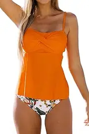 [Beachsissi] Women Tankini Swimsuit Twist Front Leopard Print 2 Piece Bathing Suit