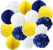 White Blue Yellow 2020 Graduation Party Decorations Honeycomb Balls for Navy Blue Yellow Bridal Shower Decorations/Class of 2020 Graduation Party Decorations