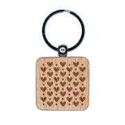 Hearts and Dots Pattern Engraved Wood Square Keychain Tag Charm