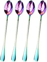 JUCOXO Long Handle Iced Tea Spoon, Stainless Steel Coffee Mixing Spoons, Long Cream Dessert Spoons Set of 4 (Rainbow), Dishwahser Safe
