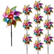 10 Pieces 21 Inches Rainbow Reflective Pinwheels with Stakes Windmill Wind Sp...
