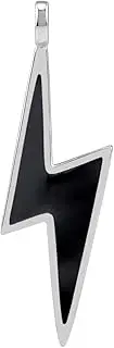 [Silvershake] Created Black Onyx Inlay White Gold Plated 925 Sterling Silver Fashion Thunder Lightning Bolt Pendant Jewelry for Women, 925 String Silver Rhodium (White Gold Plated), created black onyx