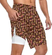 [ZZXXB] Dachshund Dog Bone Athletic Shorts for Men with Pockets 2 in 1 Quick Dry Running Shorts S-3XL