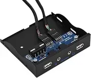 VBESTLIFE Floppy Faceplate, USB 2.0 HD Audio Floppy Faceplate 3.5 Inch 9-Pin to 2 USB 2.0 Interfaces with One Microphone and Audio Plug