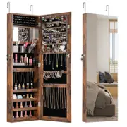 Costway 110cm Jewelry Cabinet Armoire Wall/Door Mounted Mirror Brown