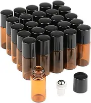 Wresty 25 Pcs Essential Oil Glass Roller Bottles - Mini Refillable Empty Aromatherapy Perfume Liquid Amber Vials With Metal Rollerball (3ml)