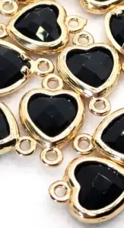 10 pieces - Rhinestone Heart Connector Charms Pendants Gold Tone
