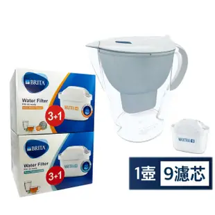 【BRITA】馬利拉Marella XL濾水壺3.5L(藍色/白色)+8入盒裝 (1壺 共9芯)