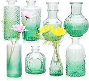 Brajttt Green Flower Vase Set, Glass Bud Vase in Bulk Set of 8,Artistic and Cultural Flavor Mini Vases for Home Office Decor, Bedroom, Office, Living Room Decorations,Wedding