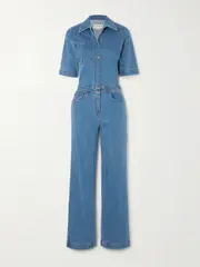 [Rivet Utility] Rivet Utility - Rowdy Stretch-denim Jumpsuit - Mid denim - small small Blue