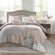 Comfort Spaces Enya Comforter Set-Modern Floral Design, All Season Down Alternative Bedding, Matching Shams, Bedskirt, Decorative Pillows, King (104 in x 90 in), Blush/Grey 5 Piece