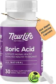 NewLife Naturals Medical Grade Boric Acid Vaginal Suppositories 600mg - 30 Caps