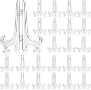 Wilzing 100 Pieces 3 Inch Clear Plastic Easel Stands Mini Acrylic Plate Stand Holders Display Picture Mini Easel Stand for Display Picture Frame Collectibles Tables Weddings Party Home Decoration