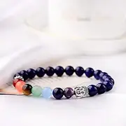 [IBOWZ] Crystal Bracelet Bead Bracelets Crystal Bracelet, 7 Chakra Beads Natural Stones Lapis Bangle Buddha Jewelry Elastic Navy Blue Yoga Bracelets Unlimited Charm Diffuser Women Men Gift