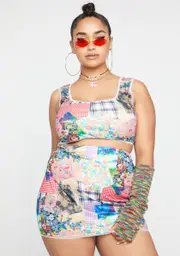 [NGOrder] Plus Cottage Mixed Print Mini Skirt