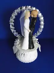 New Vintage Elegant Wedding Cake topper Bride & Groom with heart decor back #259