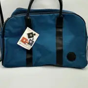 Vince Camuto Blue Canvas Black Faux Leather Trim Weekend Bag NEW