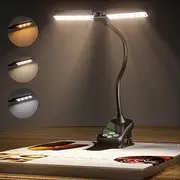 Quntis Reading Light - 14 LED Clip-On Book Light with Stepless Dimming & 3 Colors, 360° Flexible USB Gooseneck for Bed/Desk/Study, Rechargeable Eye-Caring Lamp for Home Office/Night Reading, Black
