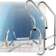 2 Steps Swimming Pool Step, Entry and Exit Pool Pedal Step with Curved Handrails,Swimming Pool Pedal Step for Fish Pond Water Park(Pre-Buried,2-Steps1.5mm)