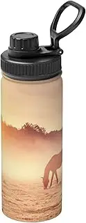 Horses On Pasture at Sundown Camping Hiking Hydration Flask,Stainless Steel Outdoor Water Bottle,Double Walled Insulated