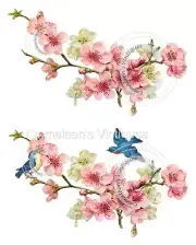 Vintage Image Cherry Blossom Azelea Branch Bluebirds Waterslide Decals FL291